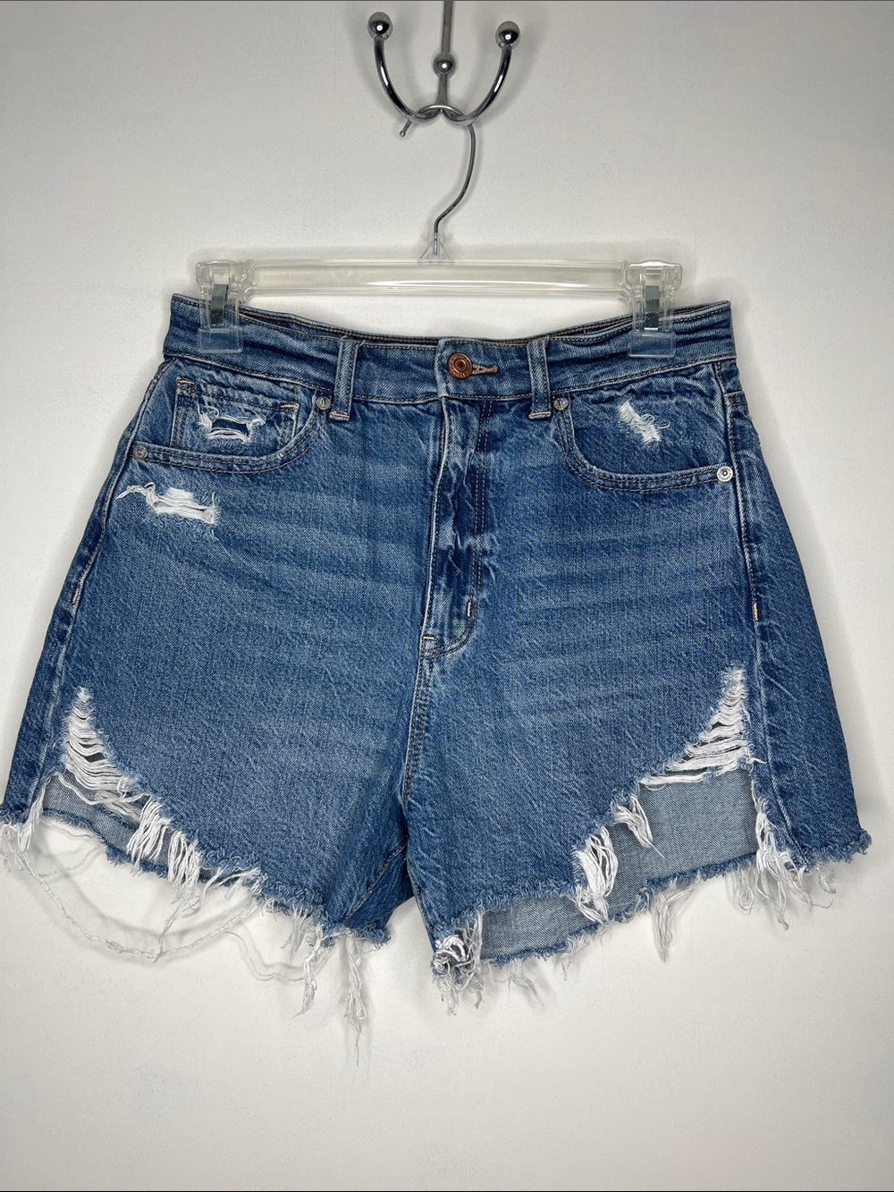 High-Rise Distressed Denim Shorts